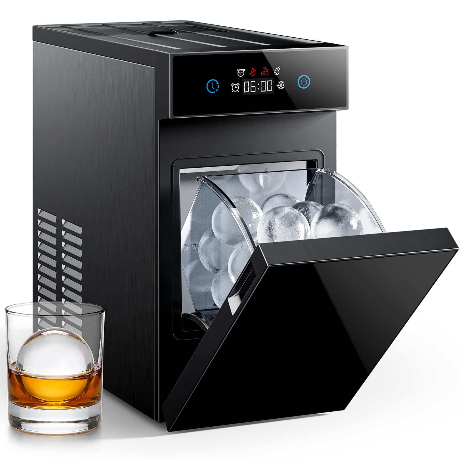 Ecozy Chillio - 2.1" Clear Ice Ball Maker with CrystalFlux Technology, Sphere Ice Maker with 8H Timer, 1 pcs in 30 Mins, 48 pcs/Day - Black