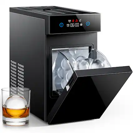 Front. Ecozy Chillio - 2.1" Clear Ice Ball Maker with CrystalFlux Technology, Sphere Ice Maker with 8H Timer, 1 pcs in 30 Mins, 48 pcs/Day - Black.