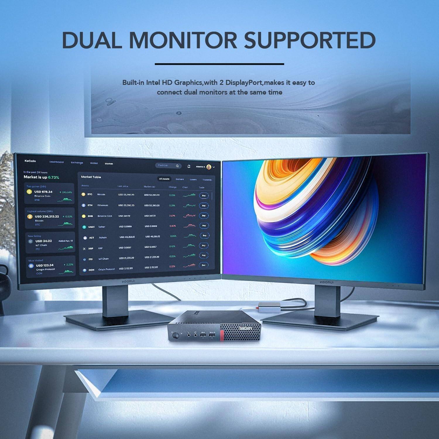 DUAL MONITOR SUPPORTED

Built-in Intel HD Graphics, with 2 DisplayPort, makes it easy to connect dual monitors at the same time