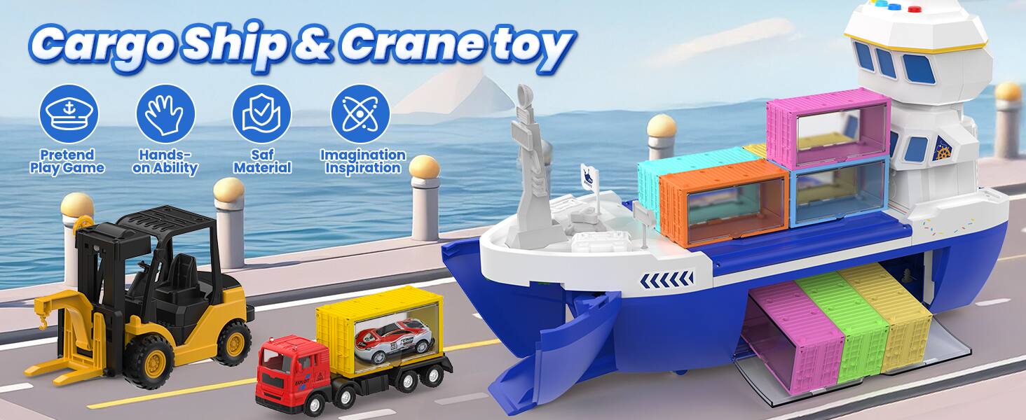 Cargo Ship & Crane toy  
Pretend Play Game  
Hands-on Ability  
Safe Material  
Imagination Inspiration