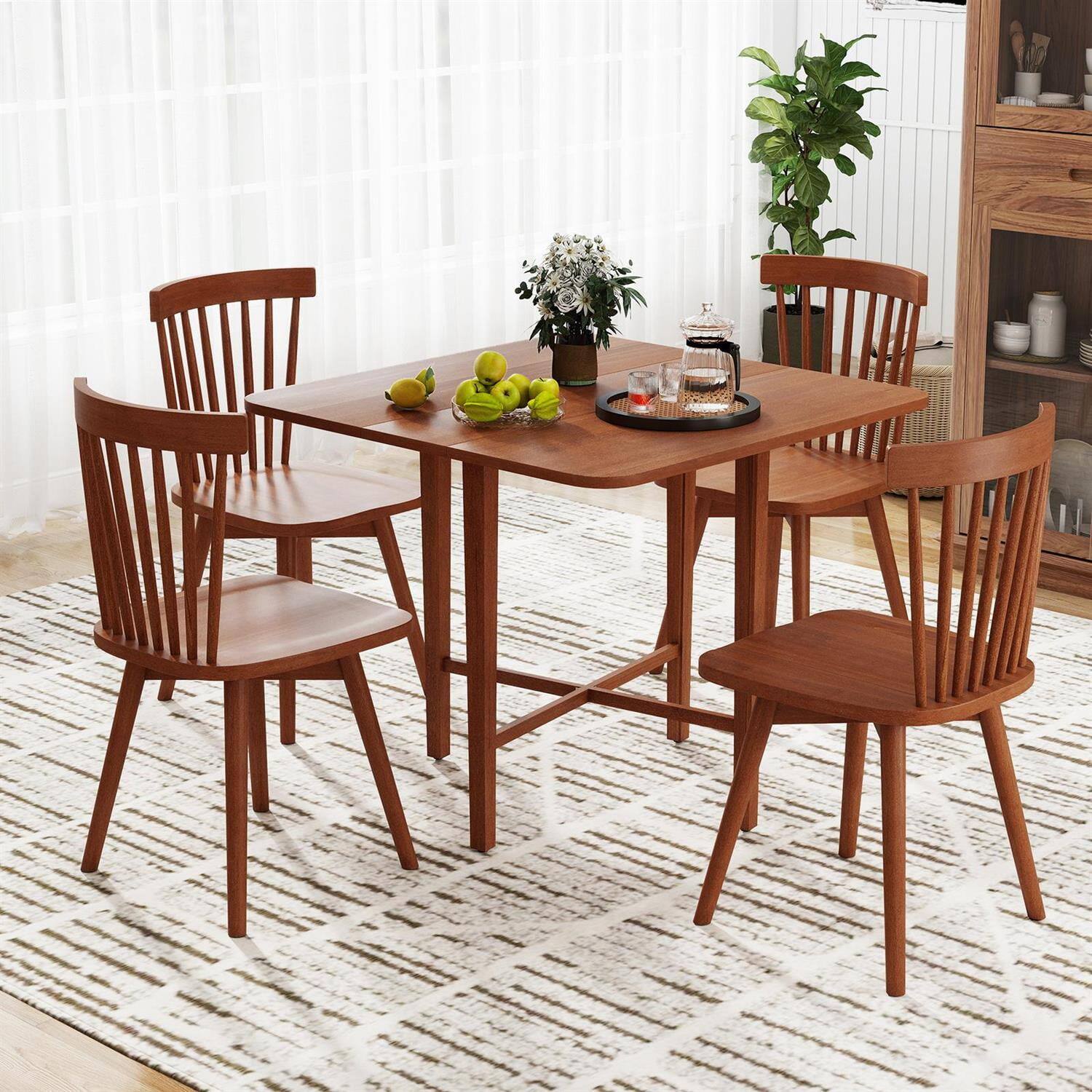 Alt View 1. Pefilos - Foldable Dining Table,2 Drop-Leaf Panels Rubber Wood Legs,X-Base,Walnut - Brown.