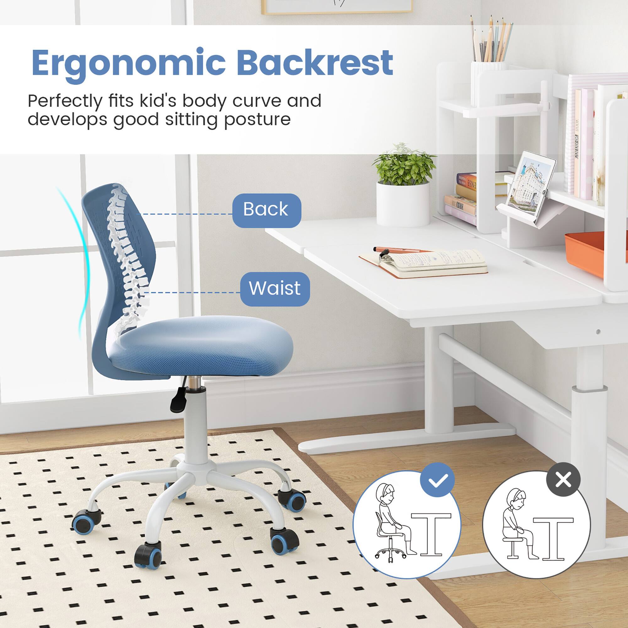 Gymax - Desk Chair Ergonomic Swivel Mesh Study Height Adjustable - Blue - Thumbnail 3