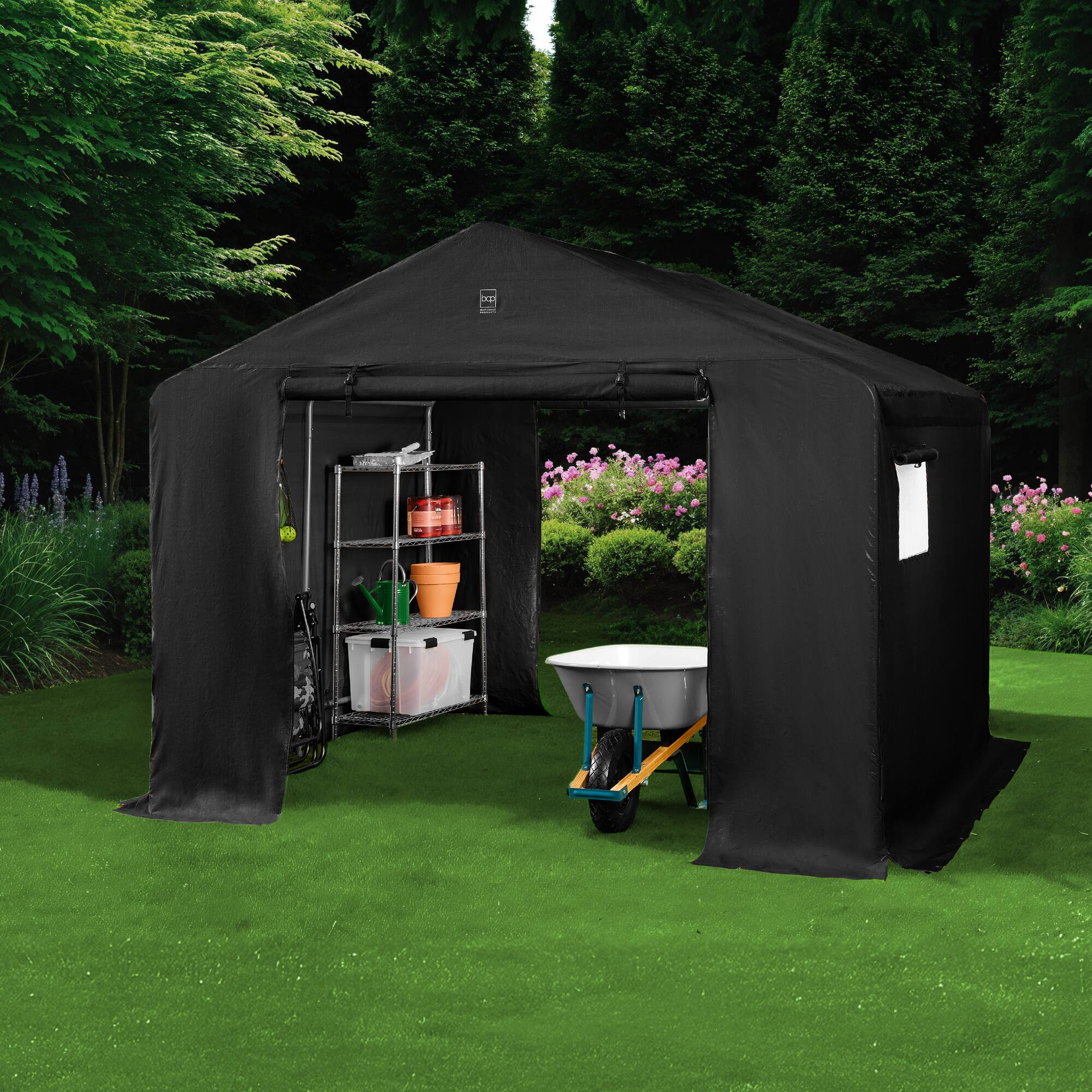 Alt View 7. Best Choice Products - Best Choice Products 10x8ft Outdoor Fabric Storage Shed, Steel Frame, Dual Roll-Up Zipper Doors, Window - Black - Black.