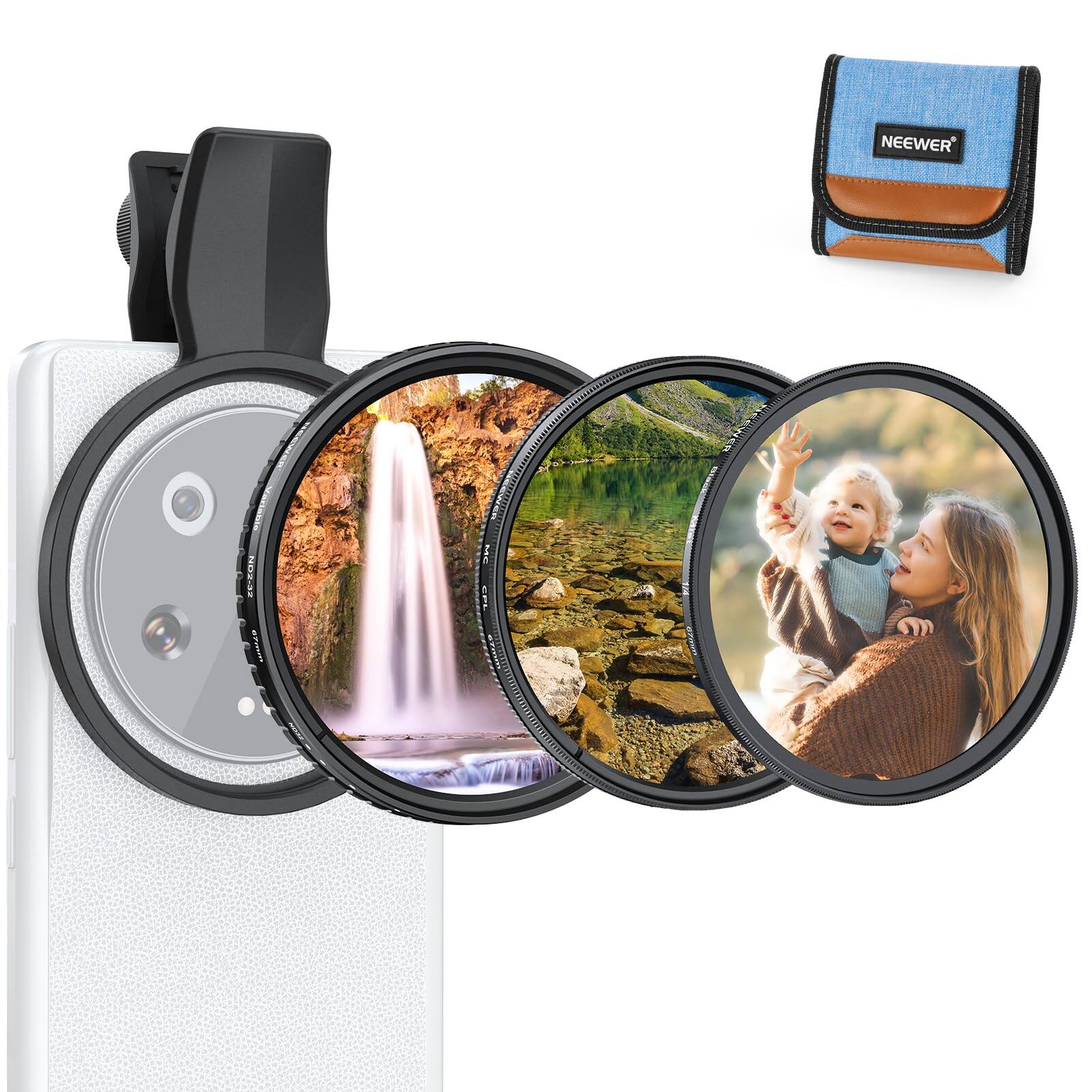 Neewer - 3-Pack 67mm Clip-On Filter Set for Android: CPL + ND2-32 + 1/4 Diffusion, FL-B38 price history on PriceWatchPro