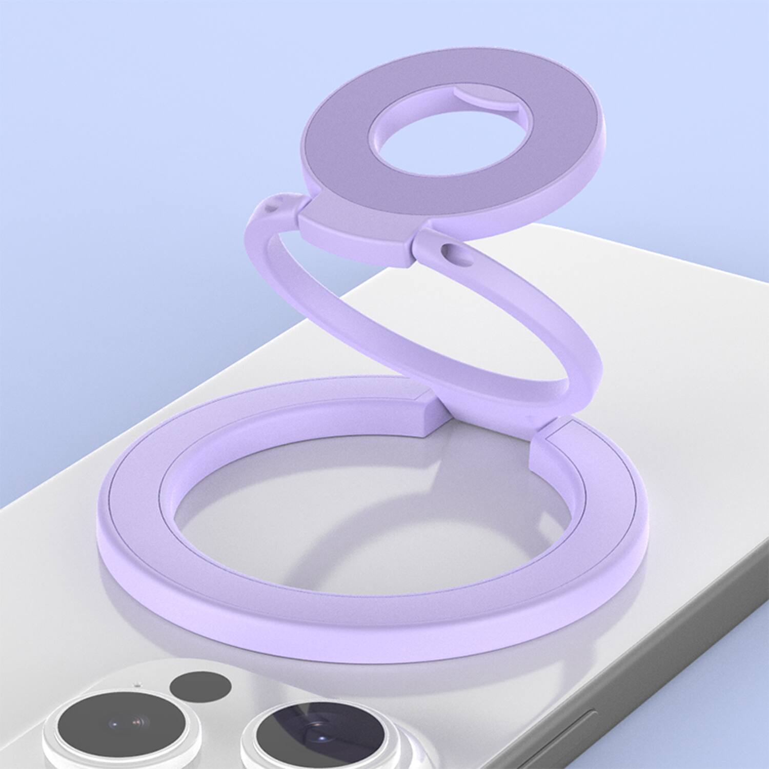 Angle. Dteck - Three-Foldable Double-Sided Phone Kickstand,Car Mount Compatible,Mag Safe Magnetic Phone Ring Stand,Metal Phone Holder - Light Purple.