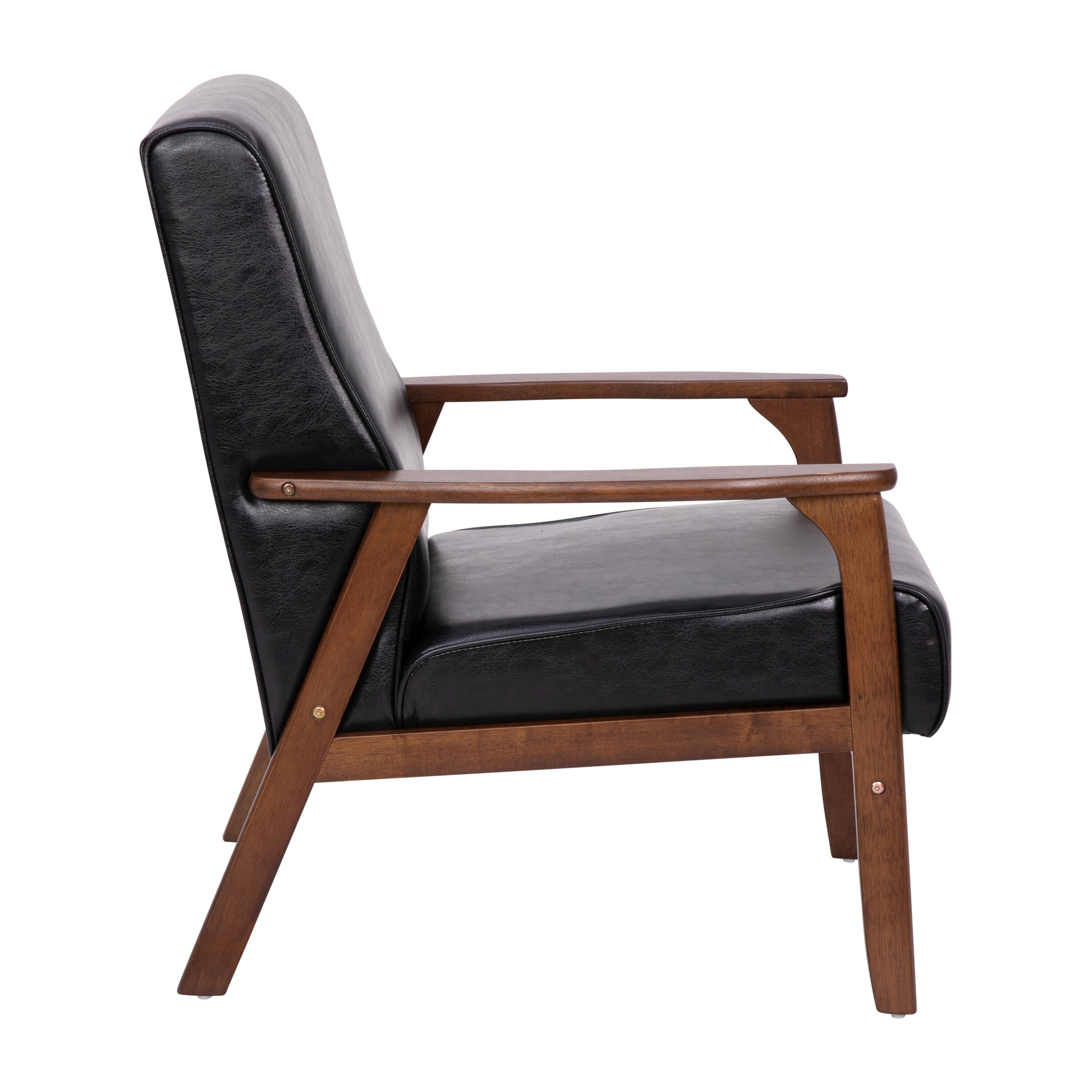 Alt View 8. Emma + Oliver - Langmore Upholstered Mid-Century Modern Arm Chair with Wood Frame - Black Faux Leather.