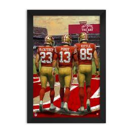 Sporticulture - Christian McCaffrey, Brock Purdy & George Kittle San Francisco 49ers Framed Three-Player Art Print - Red