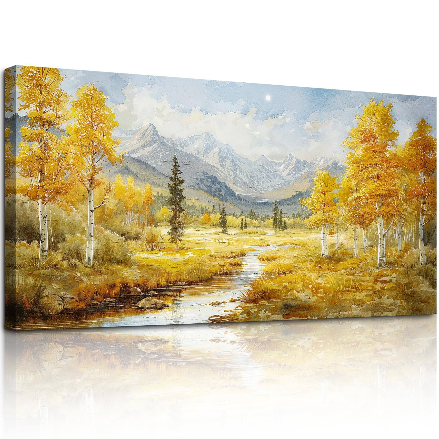 Front. Hirose Alice - crmotu Tree of Life Framed Wall Art Large Artwork Purple Gold Tree Abstract Art Prints Nature Plant Aesthetic - Mountains Golden Forest 40"L x 20"W.