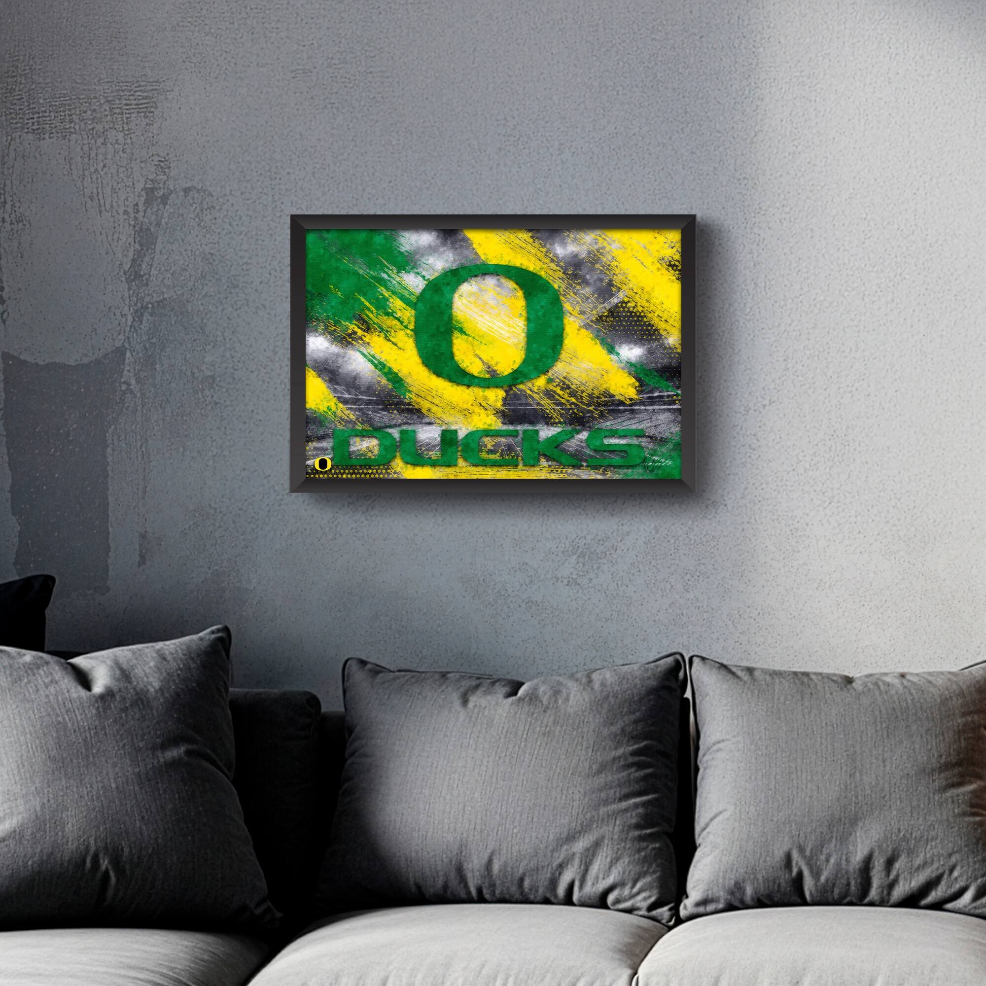 Alt View 1. Sporticulture - Oregon Ducks 14" x 20" Brush Stroke Logo Framed Art Print - Multicolor.