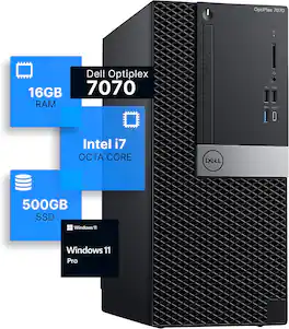 Dell - Refurbished Excellent - Optiplex 7070 Tower Desktop Computer, Intel i7-9700, 16GB DDR4 RAM, 500GB SSD, Wi-Fi 6, Windows 11 Pro - Black