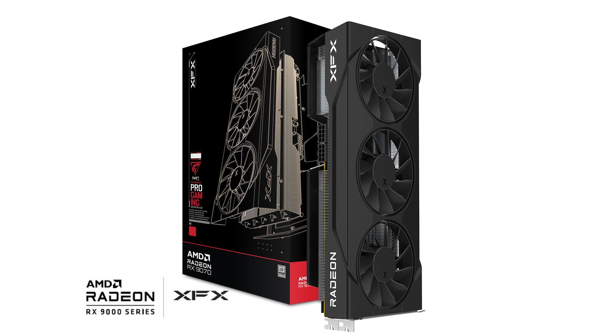 XX HOSV X=IX X SE PRO GAMING RSSIS A DDA AMD2 RX RADEON 9070 AMD2 RADEON XFX RX 9000 SERIES AMI RAD HOC SO RADEON X