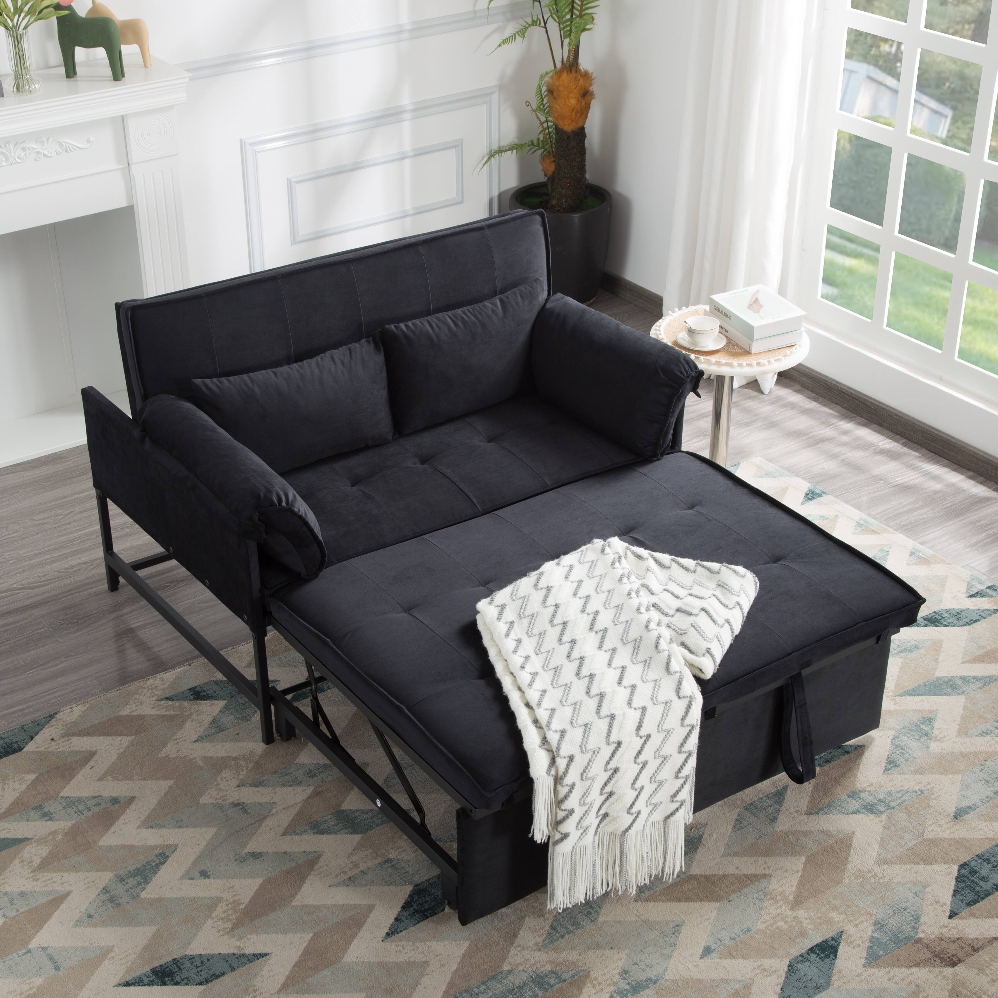 Front. DOMETOUR - 46” Pull-out Sleeper Sofa bed - Black.