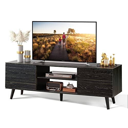 Front. Hirose Alice - Tv Stand For 55 60 Inch Boho Entertainment Center With Storage Cabinets Console Living Room Decor Greige White... - Charcoal Black-TVs up to 32-60".