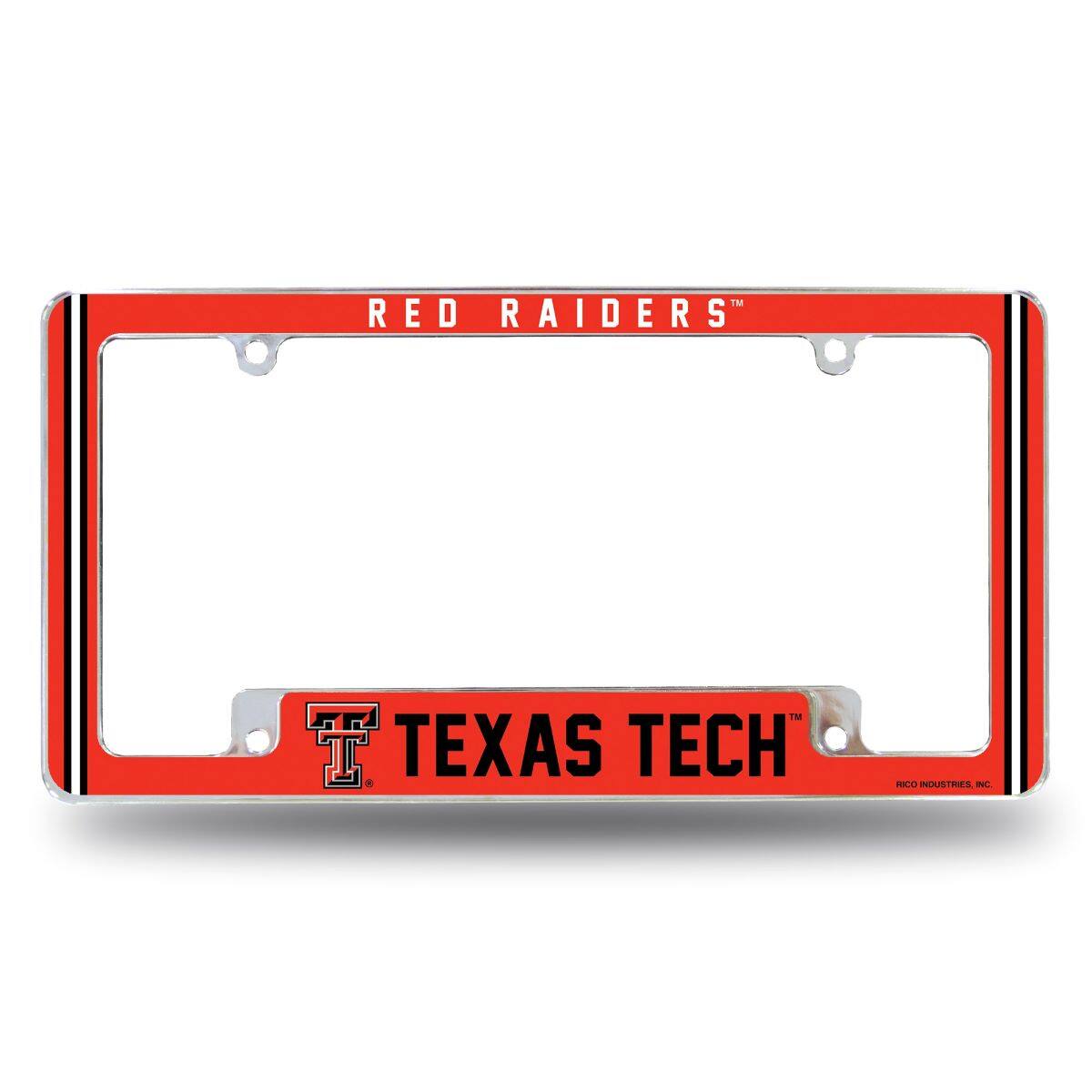 Texas Tech Red Raiders Chrome Metal License Plate Frame with Full Frame Team Color Graphics