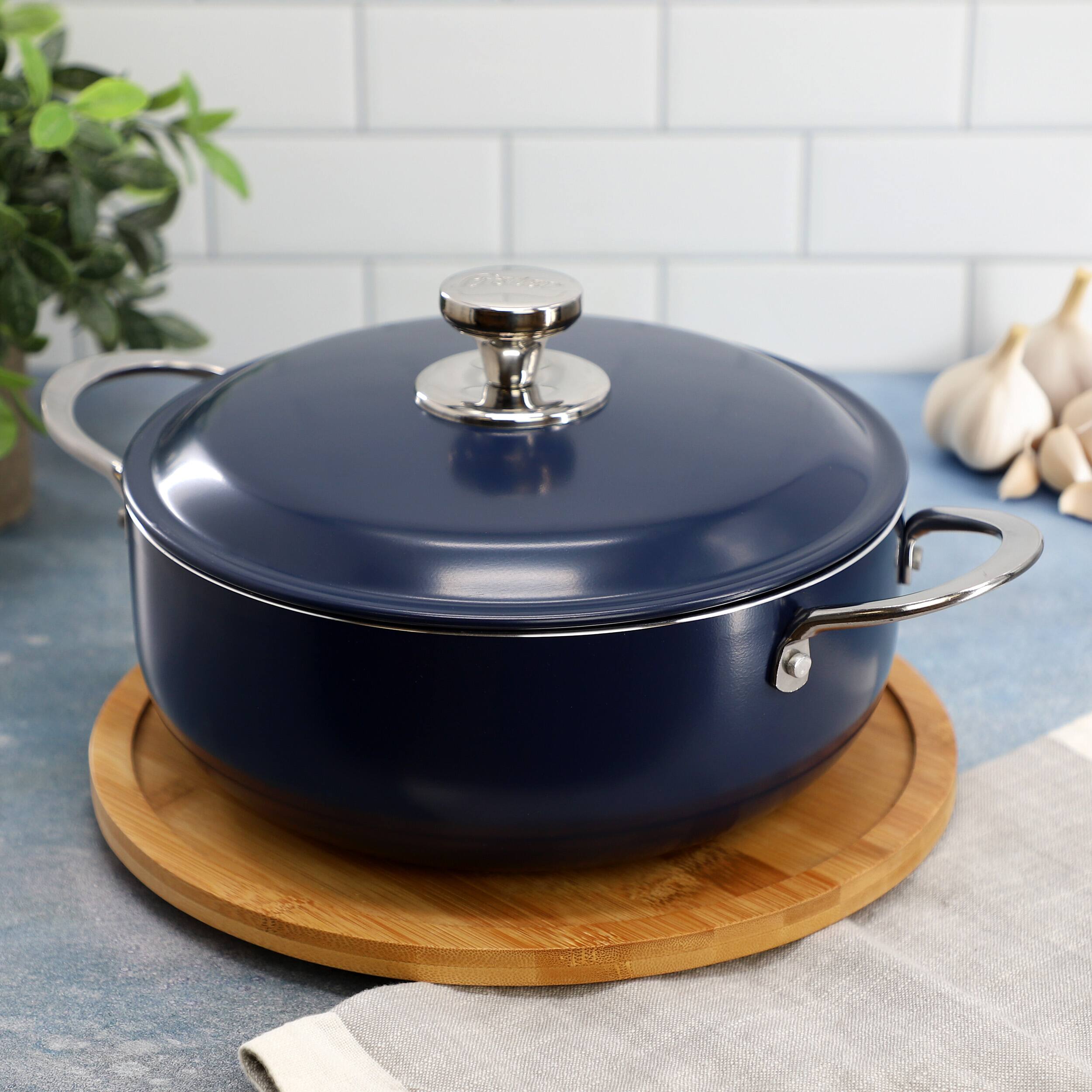 Alt View 5. Oster - Oster Cartagena 3.8 Quart Nonstick Aluminum Caldero with Lid in Dark Blue - Dark Blue.