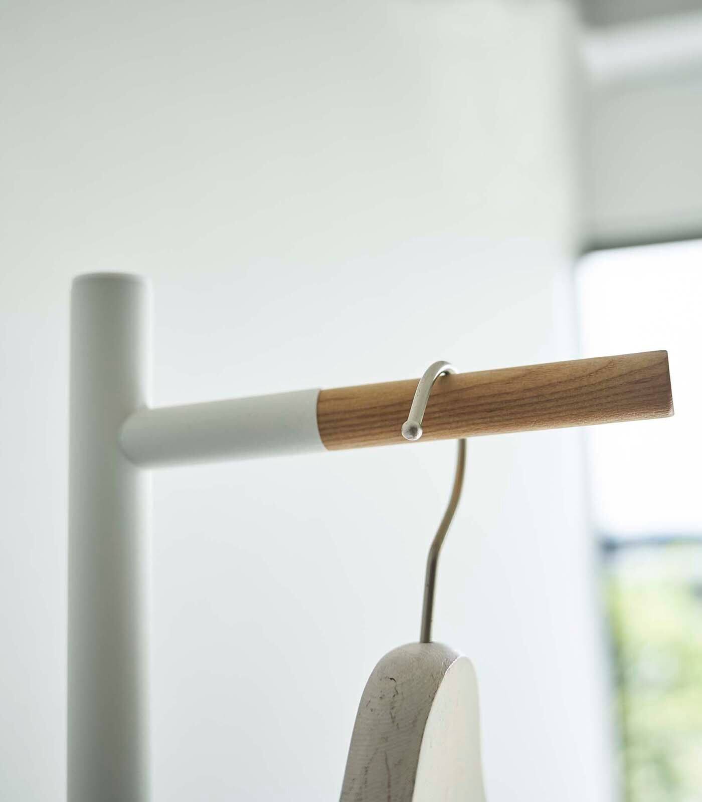 Left. Yamazaki Home - Coat Rack (63.98" H)  - Steel + Wood - White.