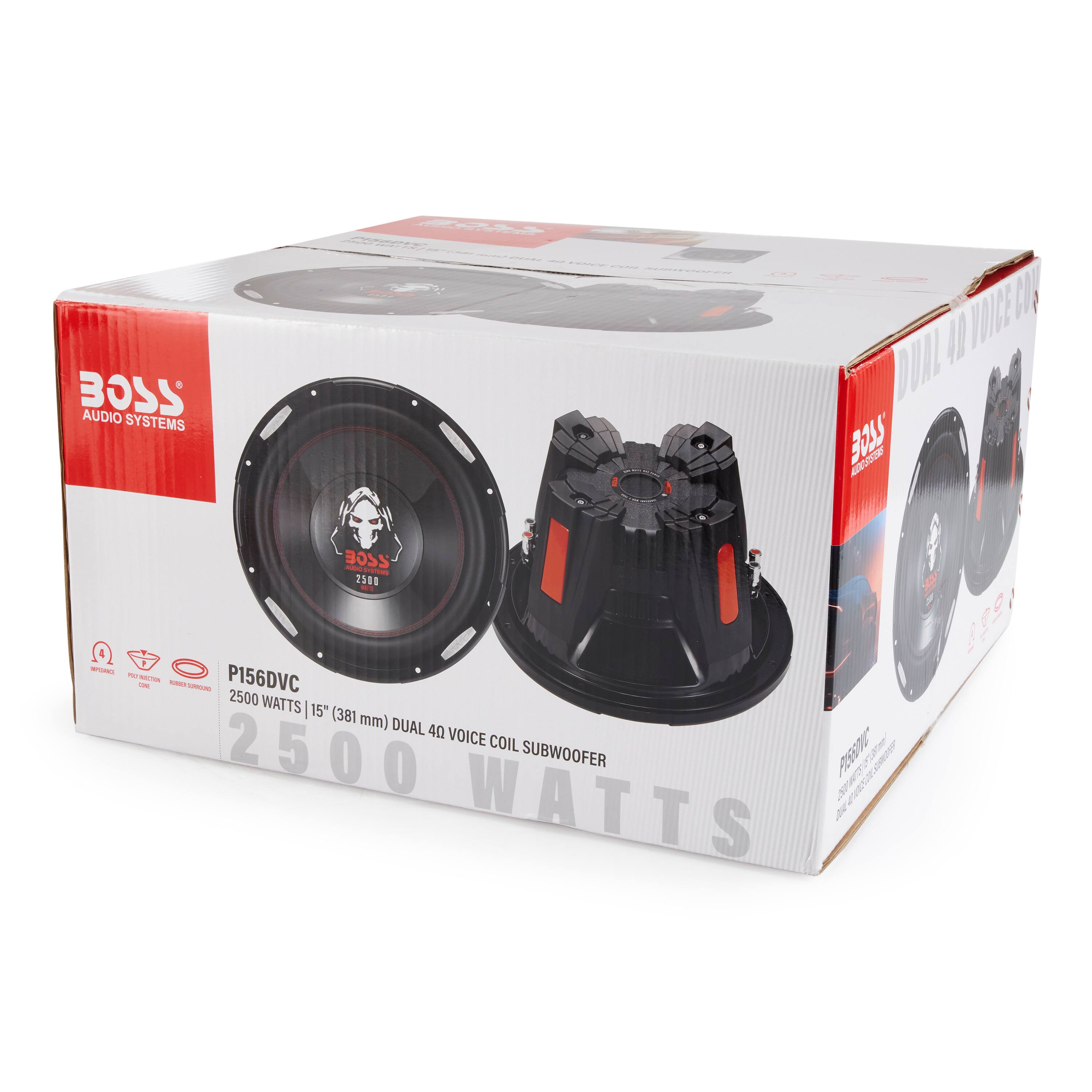 BOSS AUDIO SYSTEMS  
P156DVC  
2500 WATTS 15" (381 mm) DUAL 4Ω VOICE COIL SUBWOOFER