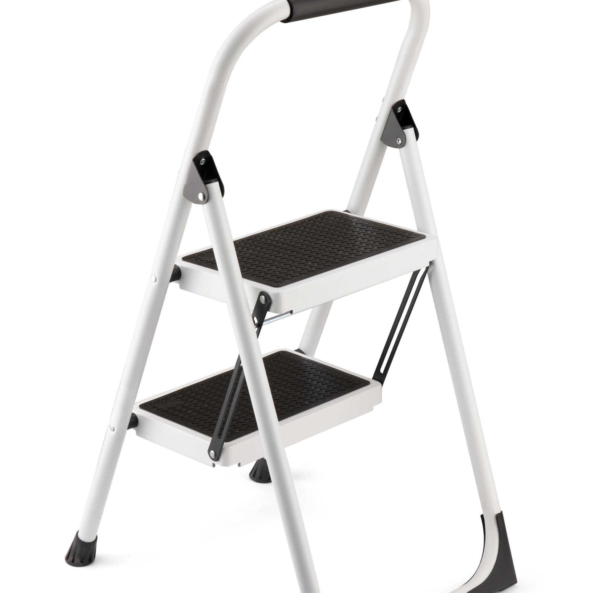 Alt View 10. ELEMENT ACE - Folding Step Stool with Anti-Slip Pedals and Safety Handrails for Household Use - White PU.