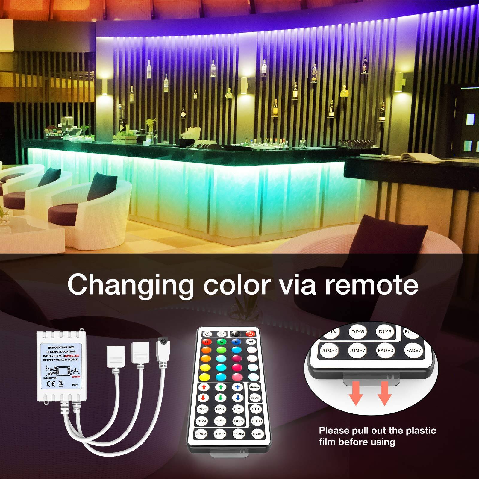 Changing color via remote

Please pull out the plastic film before using