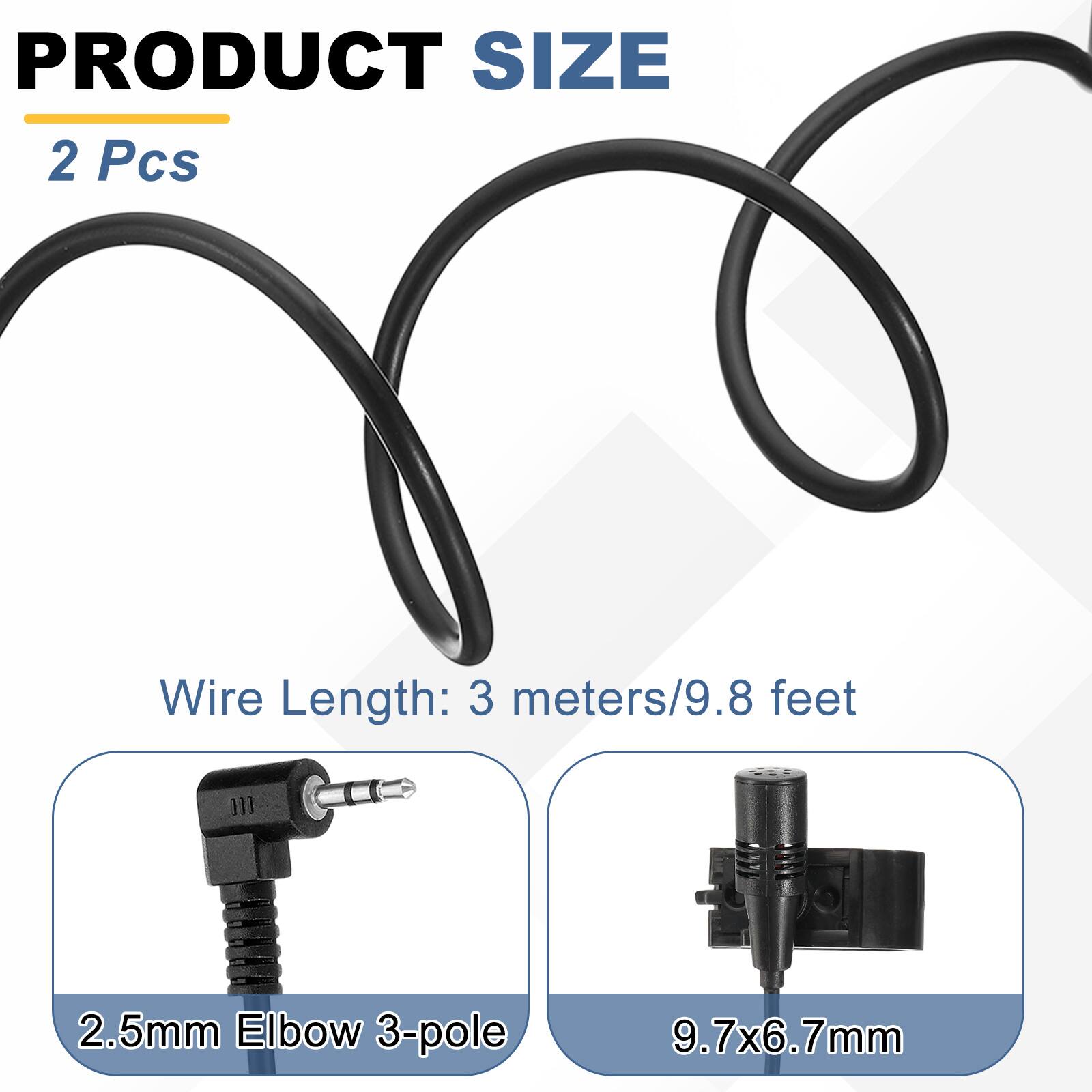 PRODUCT SIZE  
2 Pcs  

Wire Length: 3 meters/9.8 feet  

2.5mm Elbow 3-pole  
9.7x6.7mm
