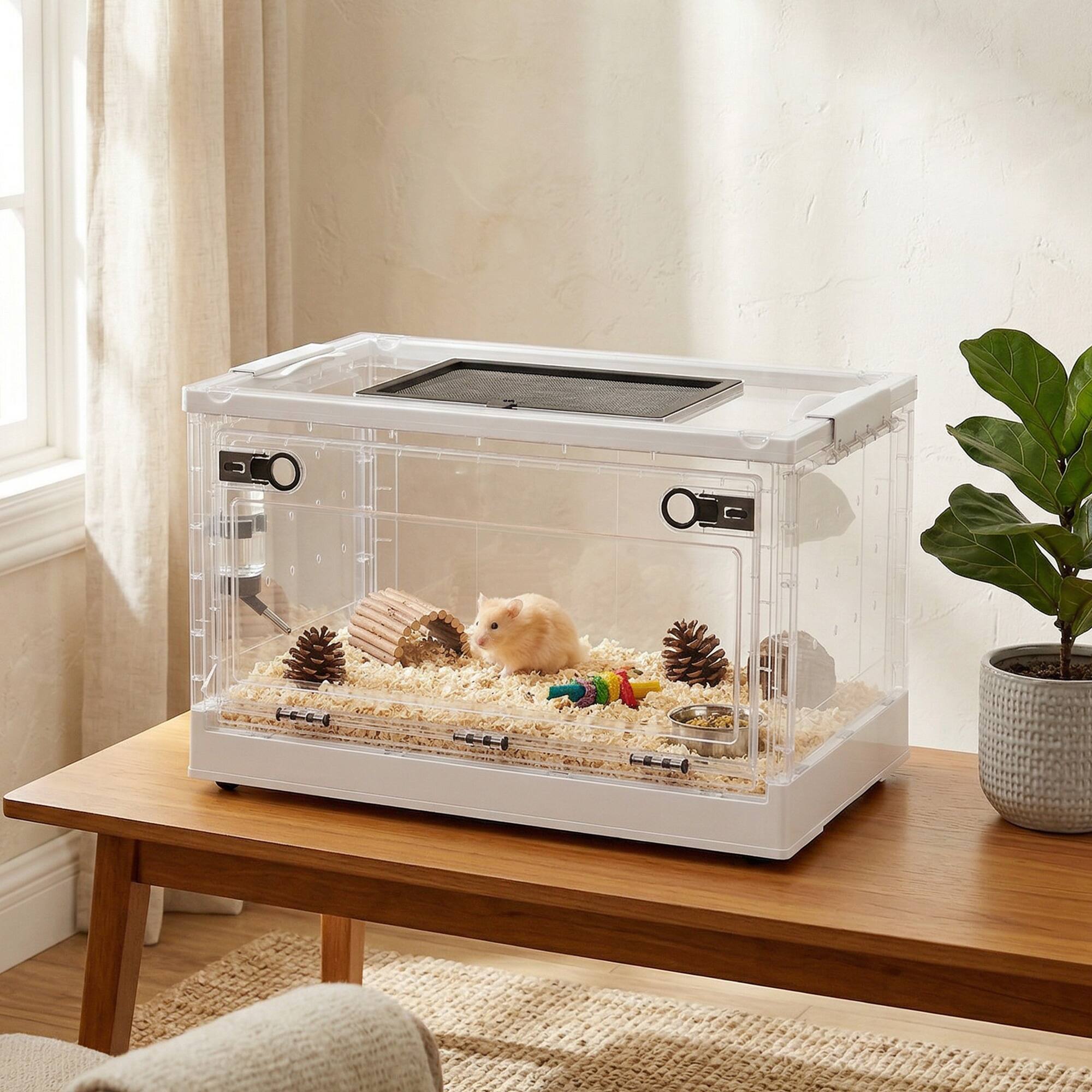 Alt View 1. Pawhut - Cage, Stackable Gebril Cage with Front Door, Ventilated Small Animal Habitat for Dwarf Hamsters - White.