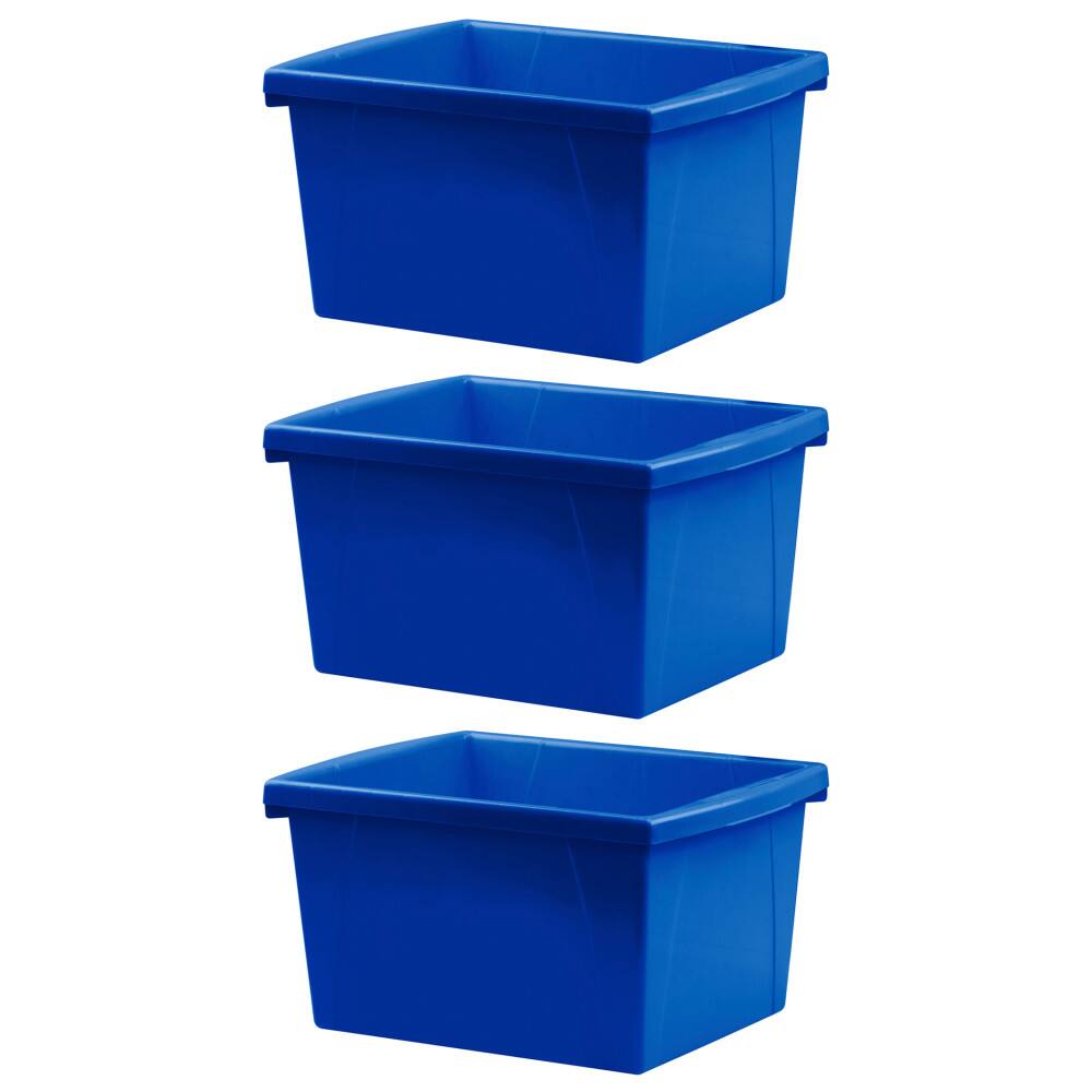 Storex - 4 Gallon Classroom Storage Bin, Blue, Pack of 3