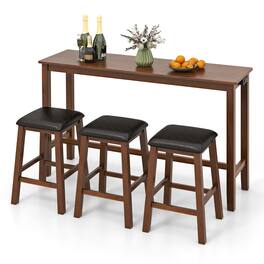 Gymax - 4-Piece Bar Table Set w/ Power Outlet Counter-Height Table & 3 Bar Stools - Walnut, Brown