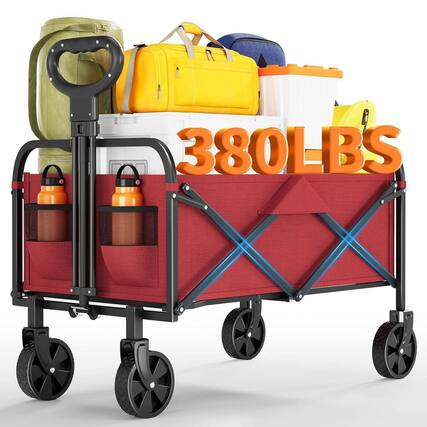 Front. Acekool - Foldable 380LBS Capacity Utility Heavy Duty Wagon Camping Cart, Red - Red.