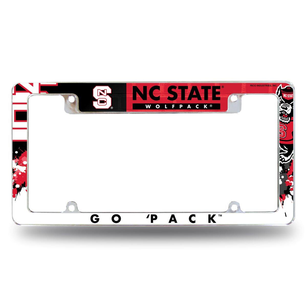 North Carolina NC State Wolfpack Chrome Metal License Plate Frame with Bold Full Frame Design