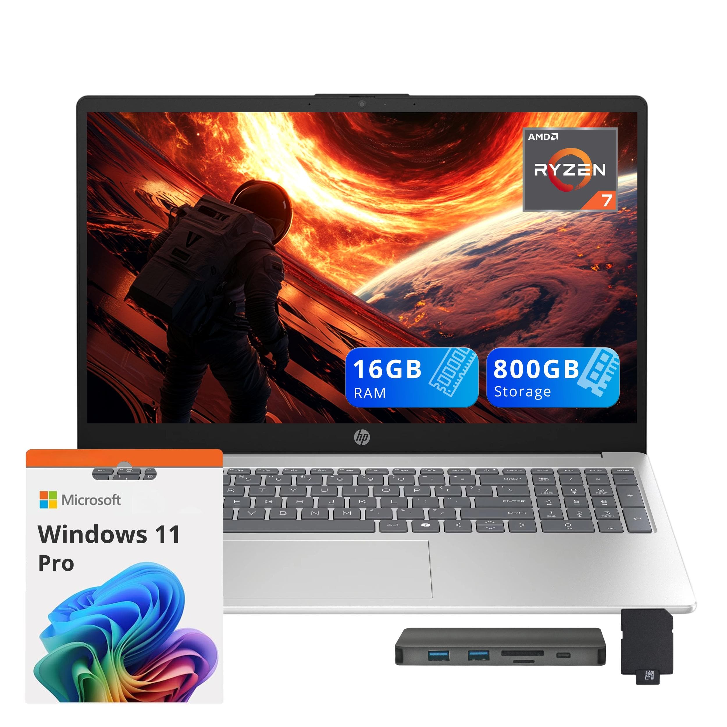 HP - 15.6" FHD Laptop,AMD Ryzen 7 5825U,16GB RAM,512GB SSD+288GB Dock Station,AMD Radeon Graphics,Wi-Fi 6,Win11 Pro - Silver