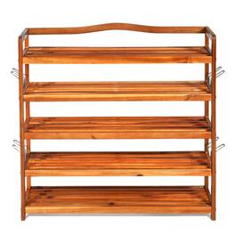 Kadyn - 5-Tier Wood Large Shoe Rack Holds up 12-18 Pairs, Space-Saving Shoe Rack Organizer for Closet Entryway - Brown