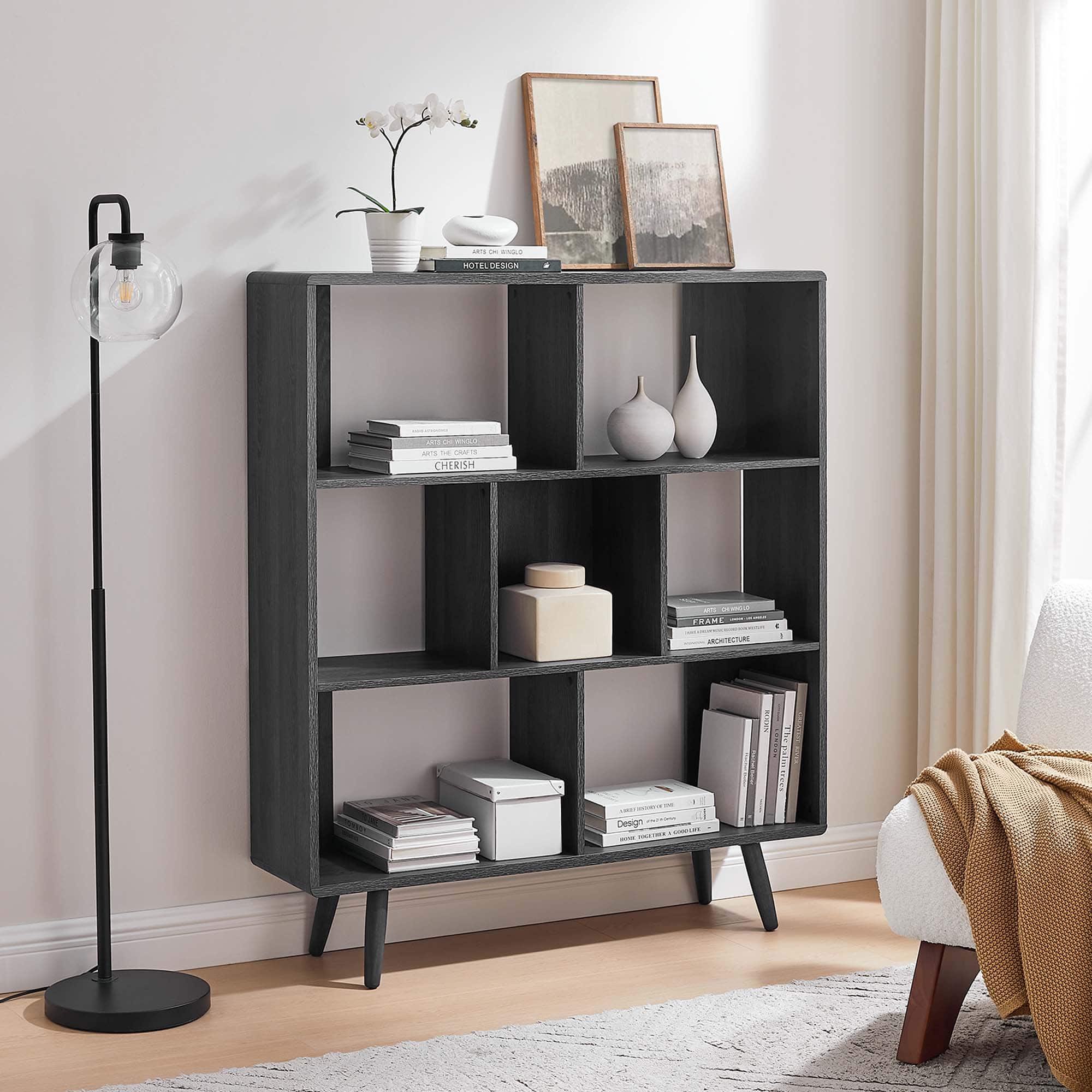 Transmit 7 Shelf Wood Grain Bookcase by Modway - Charcoal