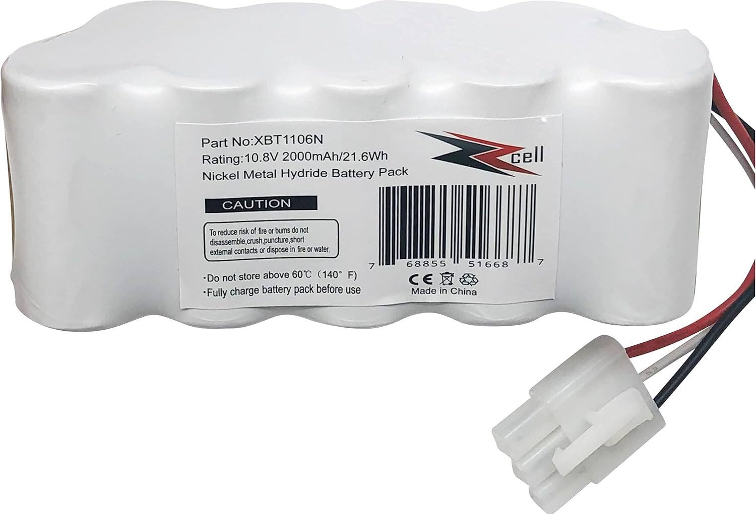 Part No: XBT1106N  
Rating: 10.8V 2000mAh/21.6Wh  
Nickel Metal Hydride Battery Pack  

CAUTION  
To reduce risk of fire or burns do not disassemble, crush, puncture, short external contacts or dispose in fire or water.  
- Do not store above 60°C (140°F)  
- Fully charge battery pack before use  

7 68855 51668  
CE  
Made in China