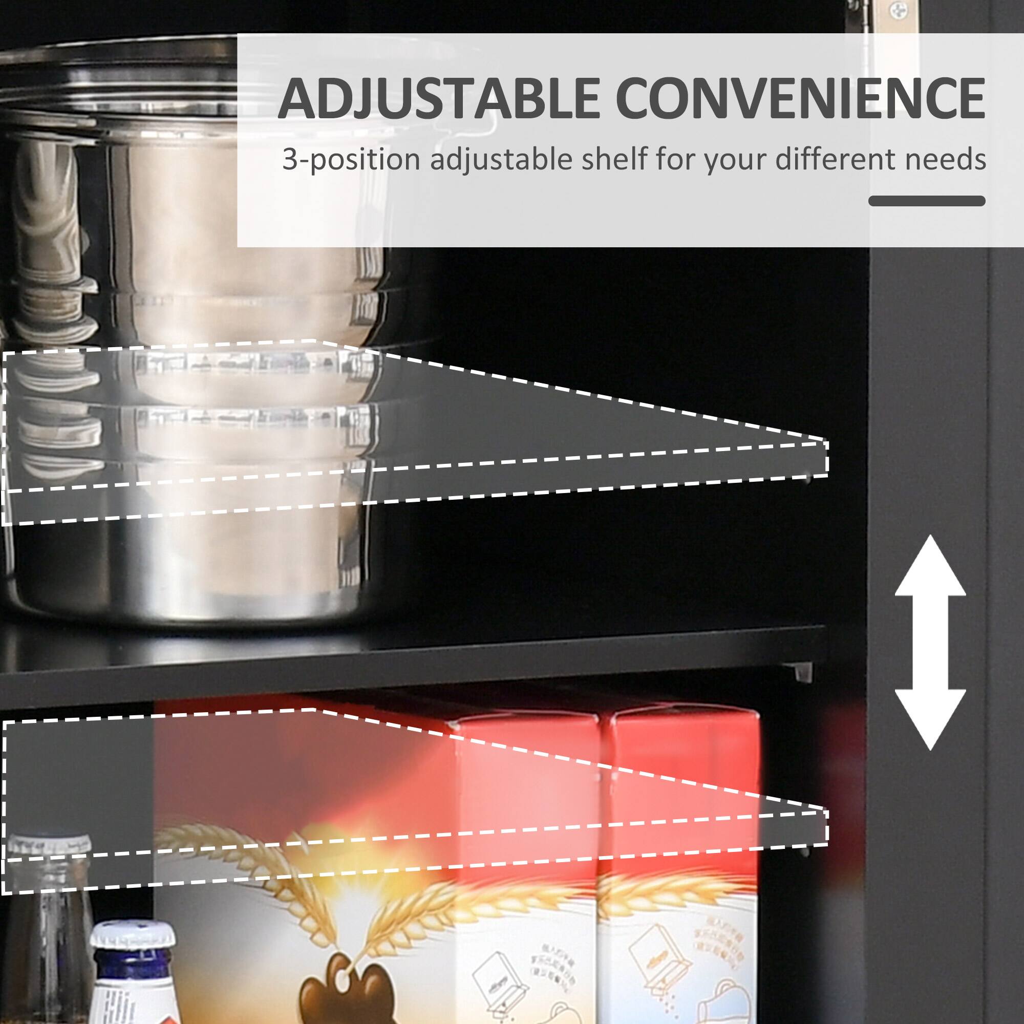 ADJUSTABLE CONVENIENCE  
3-position adjustable shelf for your different needs