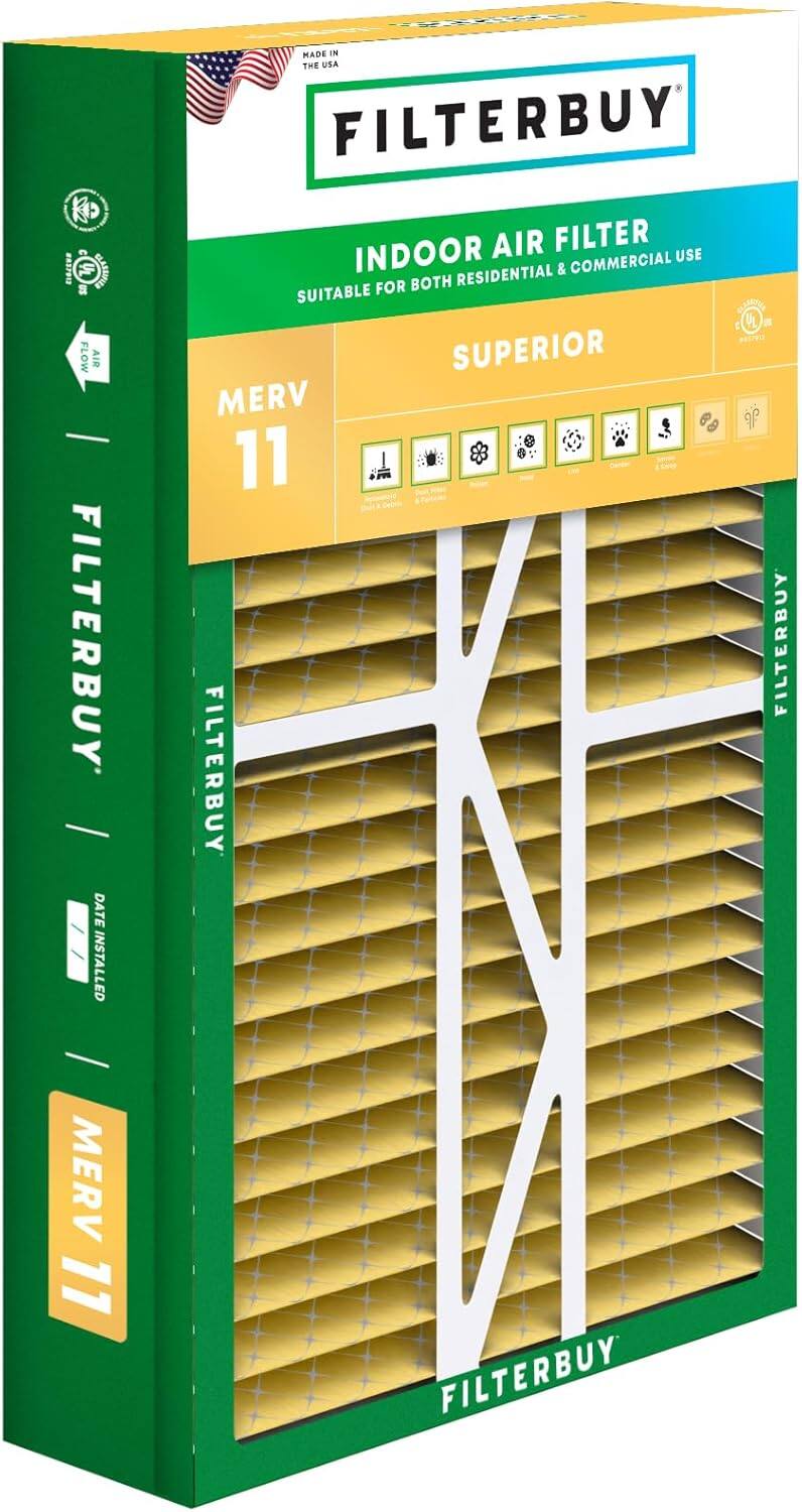 Filterbuy - 17.5x27x5 MERV 11 Pet & Allergy Defense, Pleated HVAC AC Furnace Air Filters Replacement for Trane & More (1-Pack) - Gold