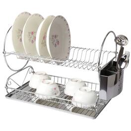 MegaChef - Chrome Plated 17.5 Inch Two Shelf Dish Rack - Silver