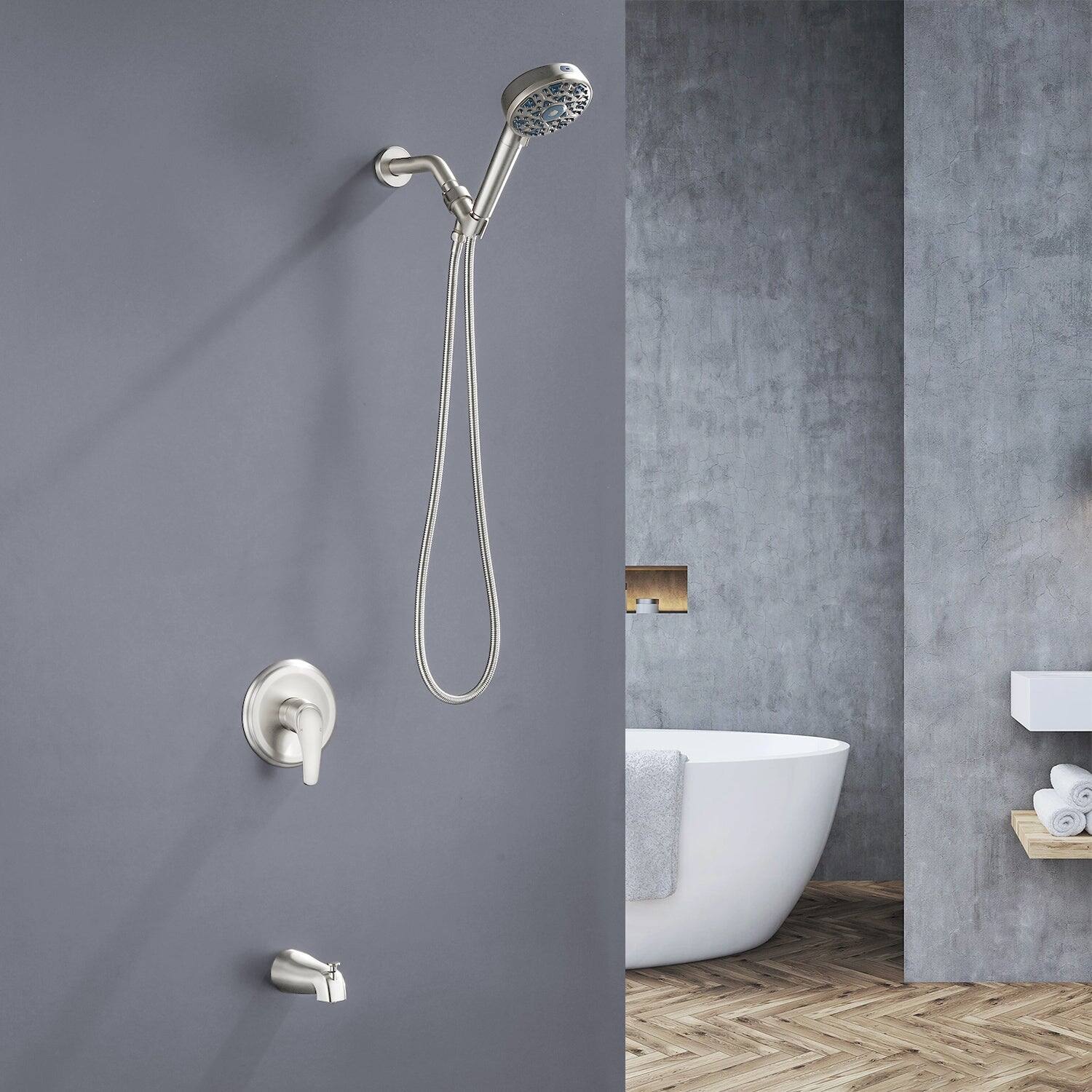 Alt View 2. Boyel Living - Brushed Nickel Shower Set with cUPC Pressure Balance Valve 7 Function Filter Handheld Shower and High Flow Tub Spout - Brushed Nickel.
