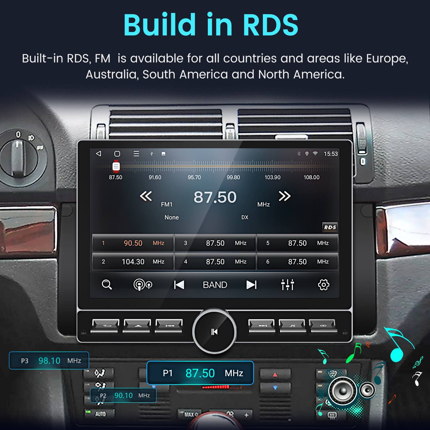 Build in RDS

Built-in RDS, FM is available for all countries and areas like Europe, Australia, South America and North America.