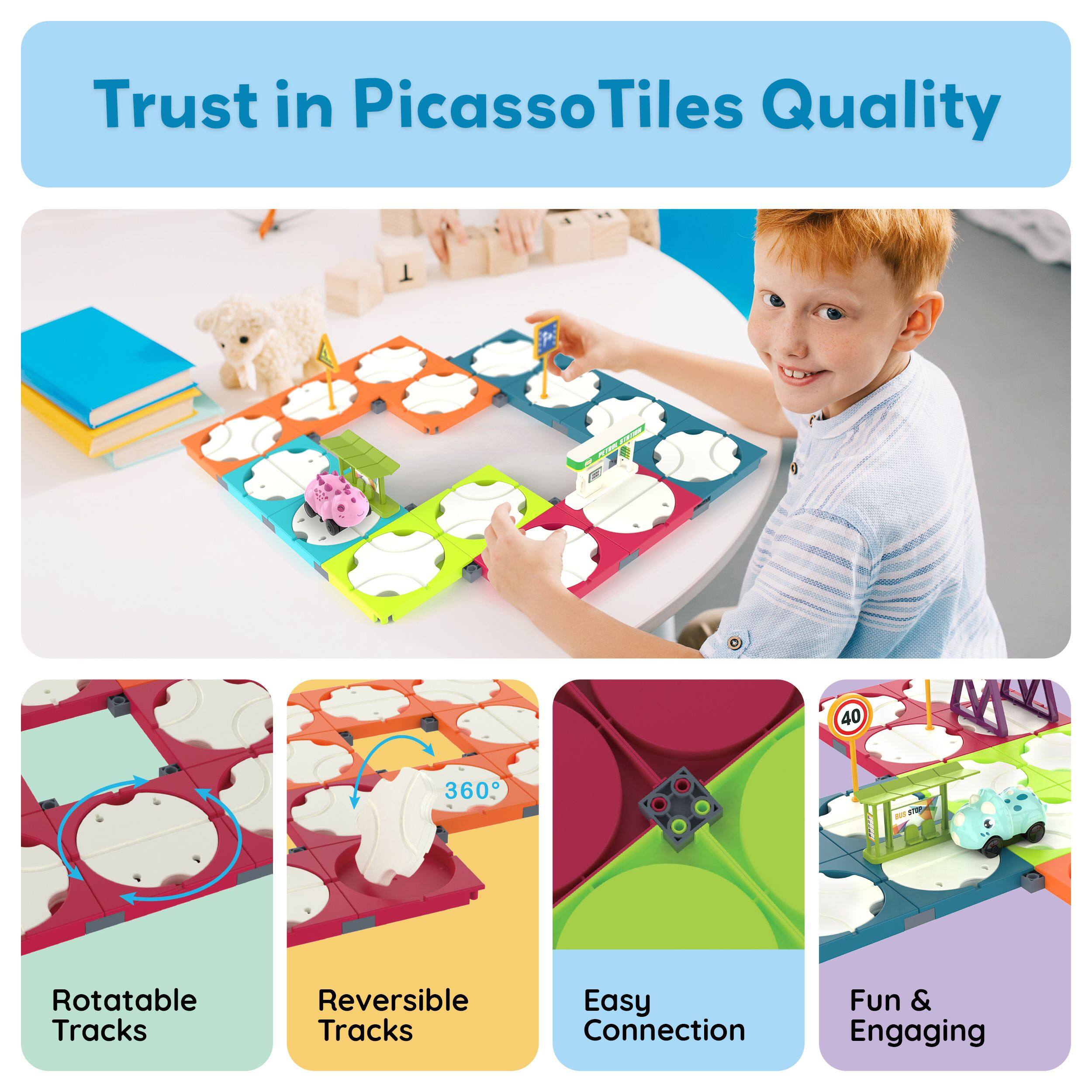 Trust in PicassoTiles Quality

- Rotatable Tracks
- Reversible Tracks
- Easy Connection
- Fun & Engaging