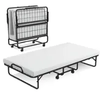 Costway Heavy Duty Foldable Bed Metal Guest Bed Daybed with 4 inch Mattress Memory Foam - White - Front_Zoom