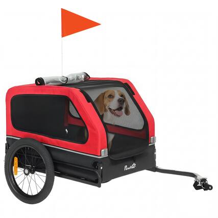 Front. Pawhut - Bike Trailer for Small & Medium Dogs, Universal Bicycle Coupler - Red.
