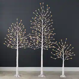 Best Choice Products - Set of 3 Lighted Twig Birch Trees, 4ft, 6ft, 8ft w/ 300 LEDs, Warm Multicolor Lights - White
