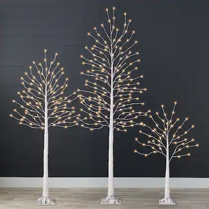 Front. Best Choice Products - Best Choice Products Set of 3 Lighted Twig Birch Trees, 4ft, 6ft, 8ft w/ 300 LEDs, Warm White, Multicolor Lights - White - White.