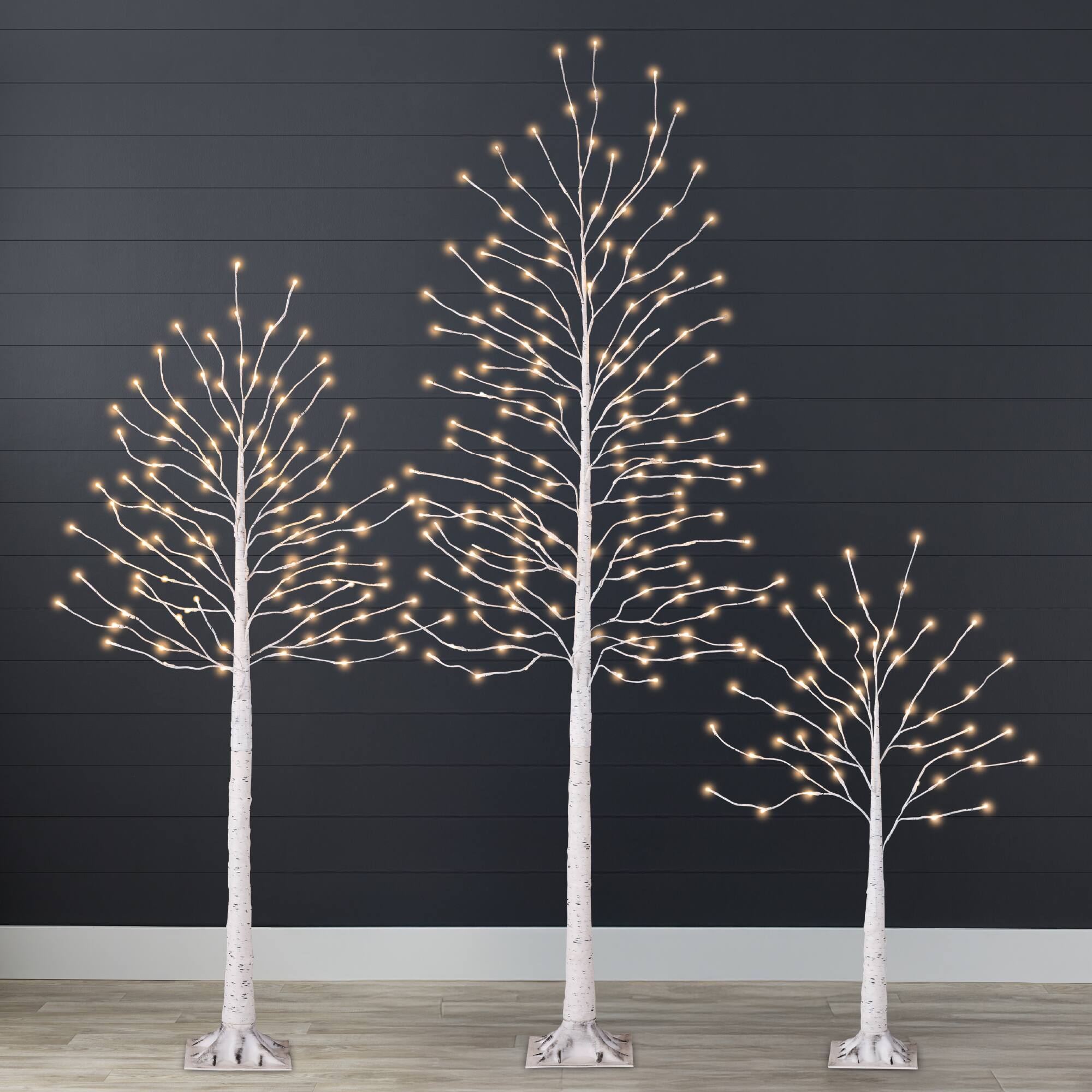 Best Choice Products - Set of 3 Lighted Twig Birch Trees, 4ft, 6ft, 8ft w/ 300 LEDs, Warm Multicolor Lights - White