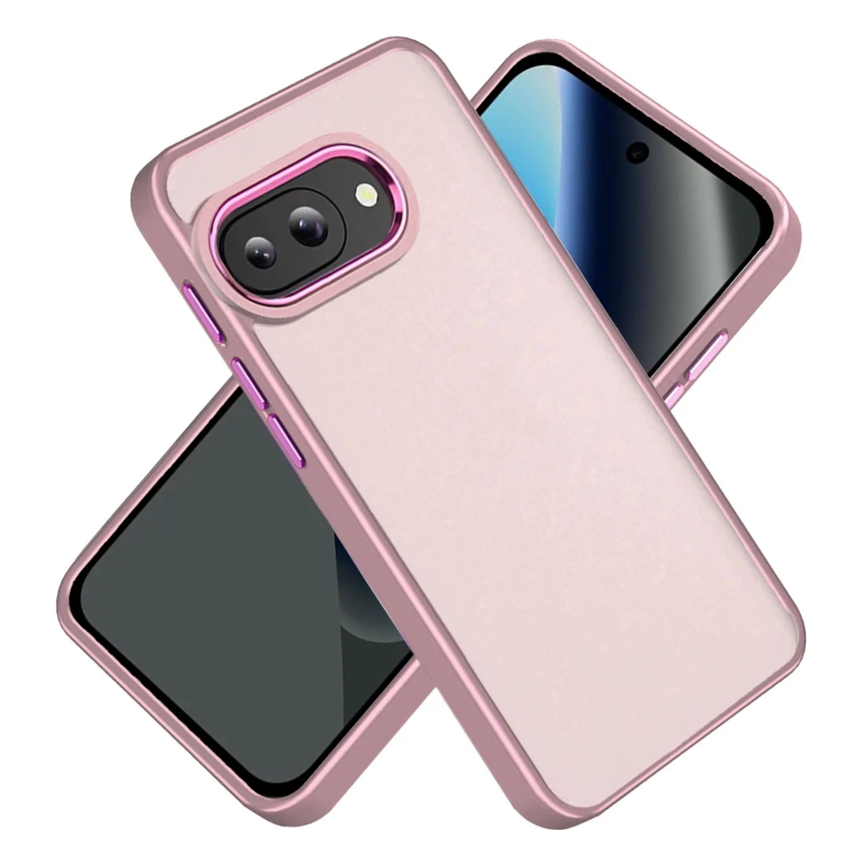 Angle. Kitcheniva - Smooth Thick Acrylic Phone Case With Metal Button Tempered Glass For Google Pixel 10a Light Pink - Light Pink.