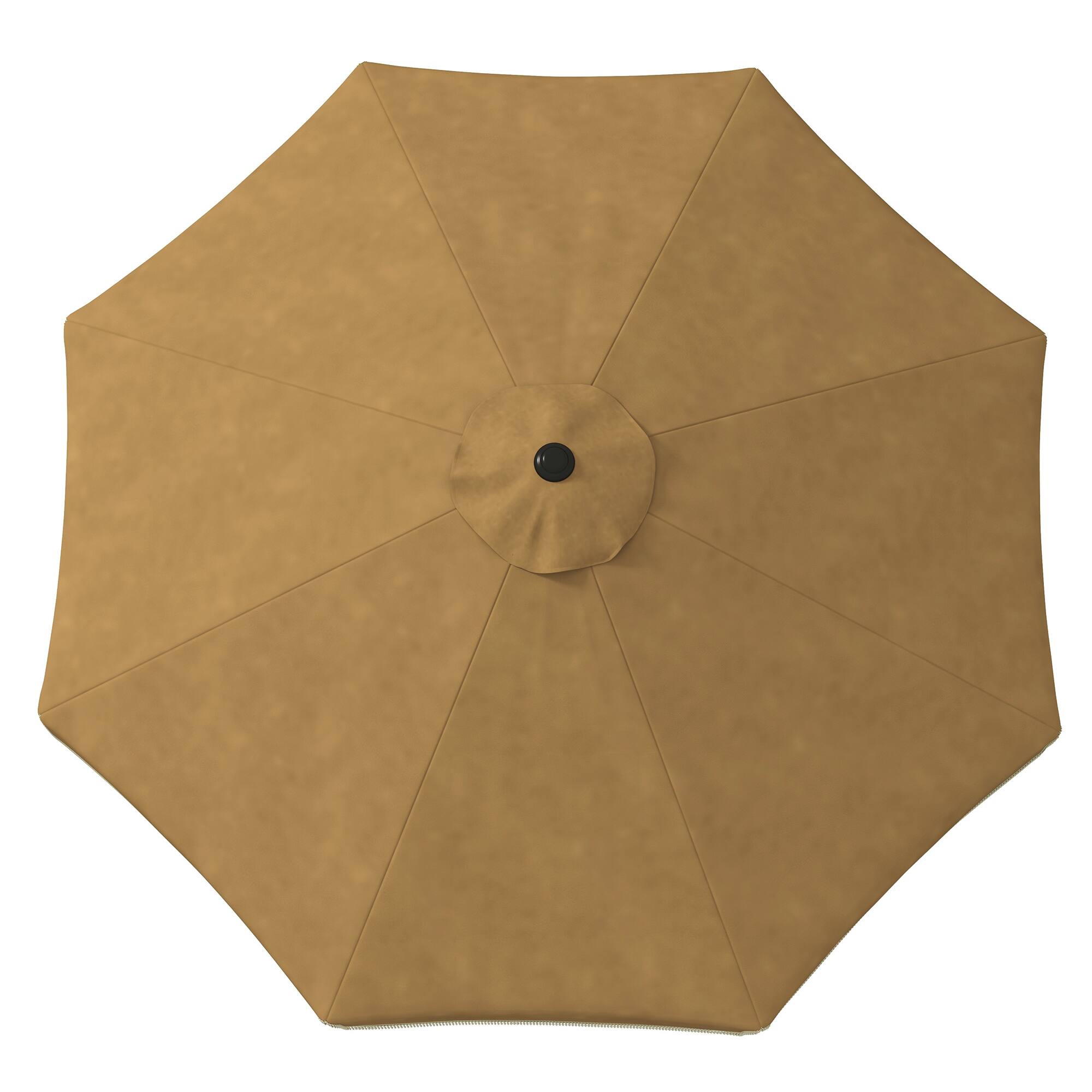 Alt View 5. Outsunny - 9ft Patio Umbrella with Push Button Tilt and Crank, Ruffled Outdoor Market Table Umbrella with Tassles and 8 Ribs - Tan.