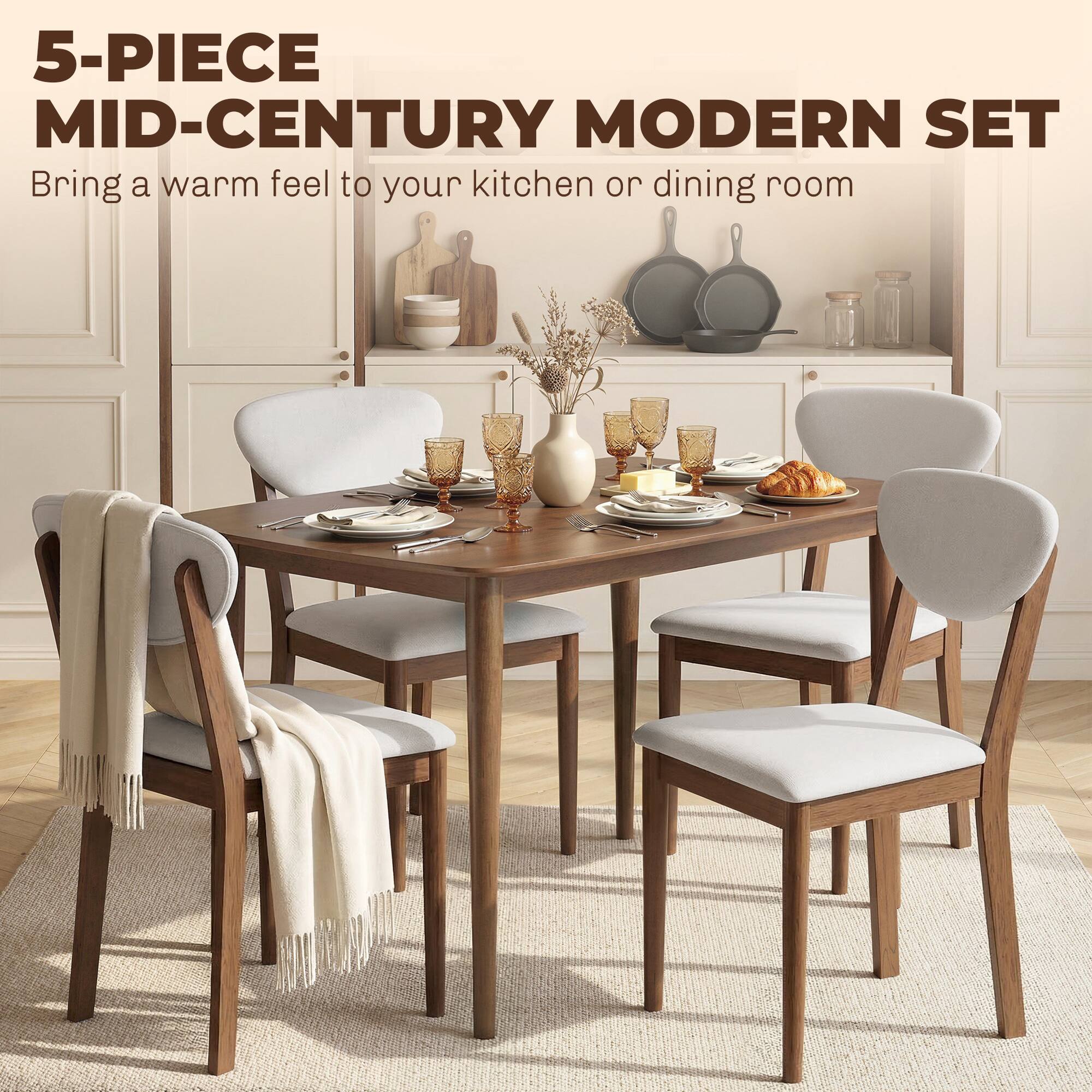 5-PIECE MID-CENTURY MODERN SET  
Bring a warm feel to your kitchen or dining room