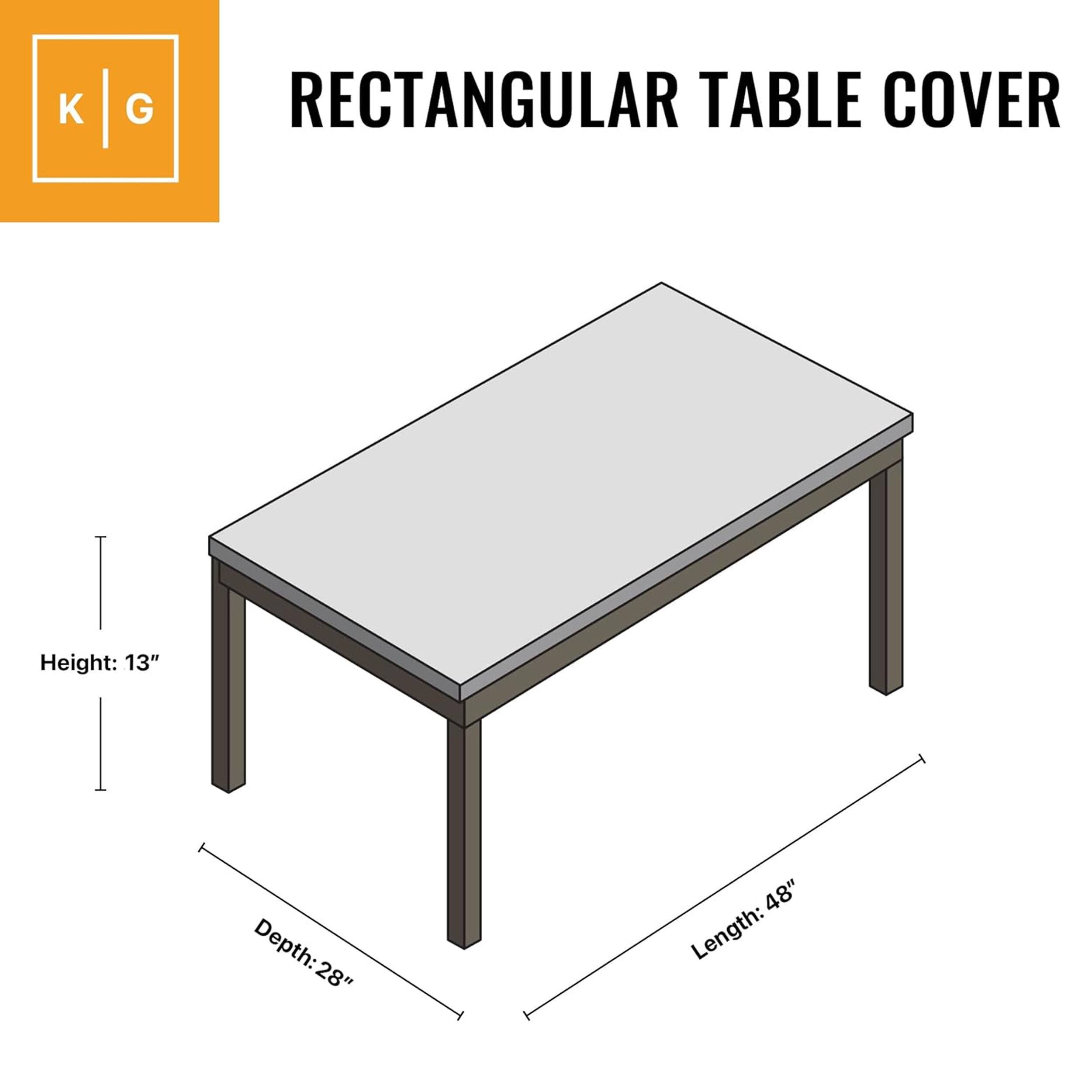 K G  
RECTANGULAR TABLE COVER  
Height: 13"  
Depth: 28"  
Length: 48"