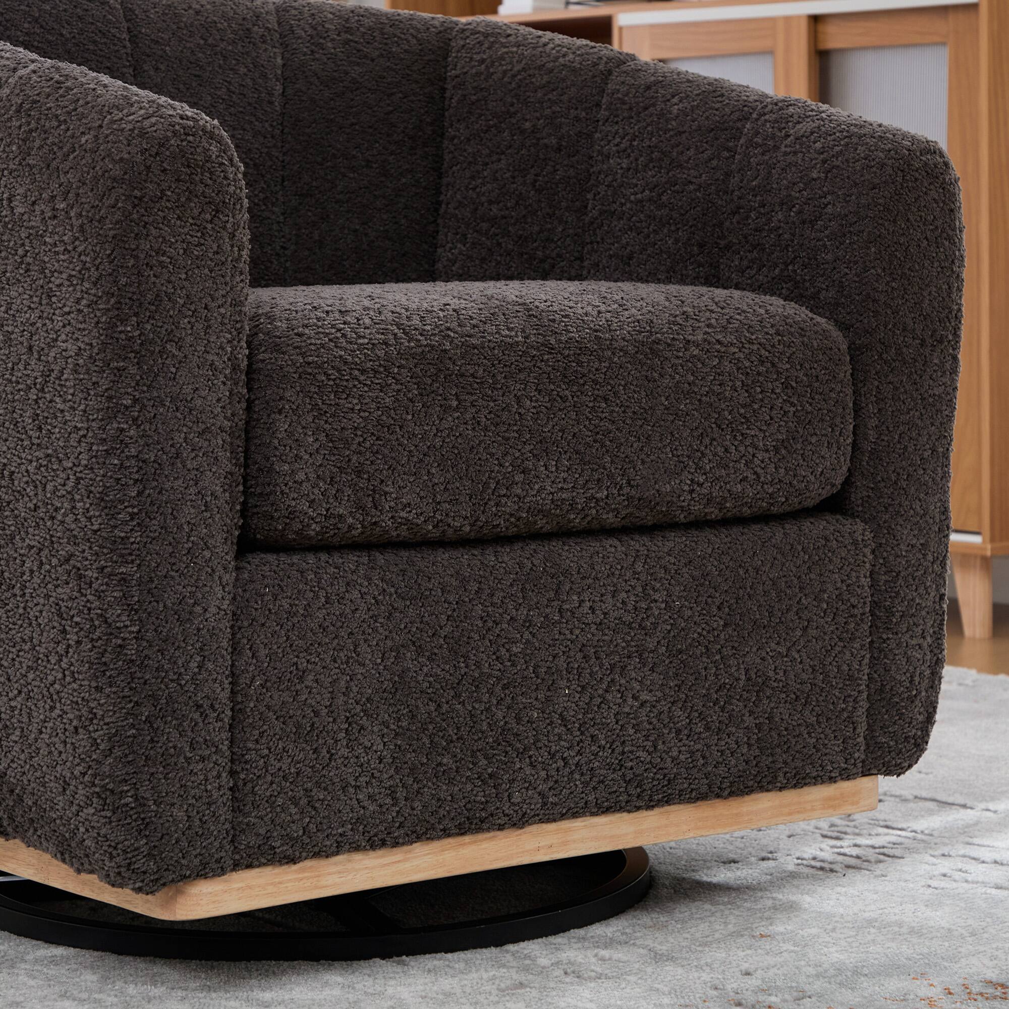 Alt View 3. Boyel Living - Chenille Swivel Barrel Accent Chair with Tufted Round Back and Metal Base, 31.89 in. - Charcoal.