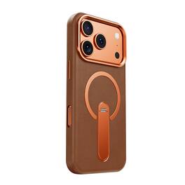 Dteck - For Apple iPhone 17 Pro Max Slim Perminum Leather Shockproof Foldable Kickstand Mag Safe Case Cover - Brown